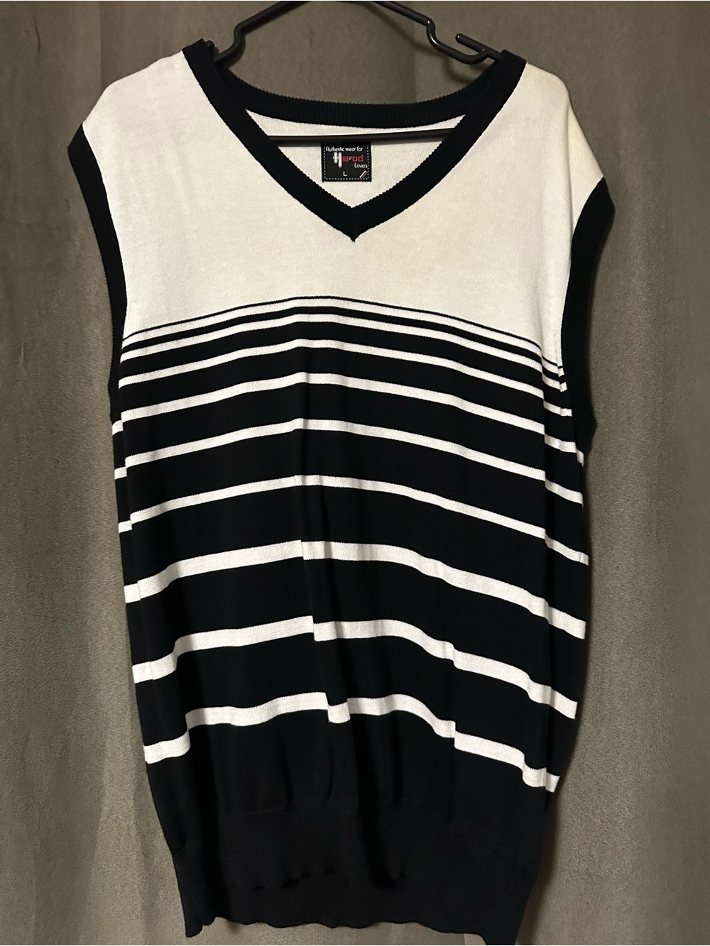 Men's V-Neck Sleeveless Sweater Vest - Black & White Stripes